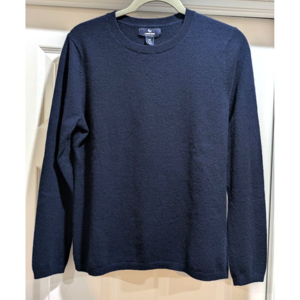 Lands End Women's 100% Cashmere Sweater Medium Navy Blue Quiet Luxury Capsule